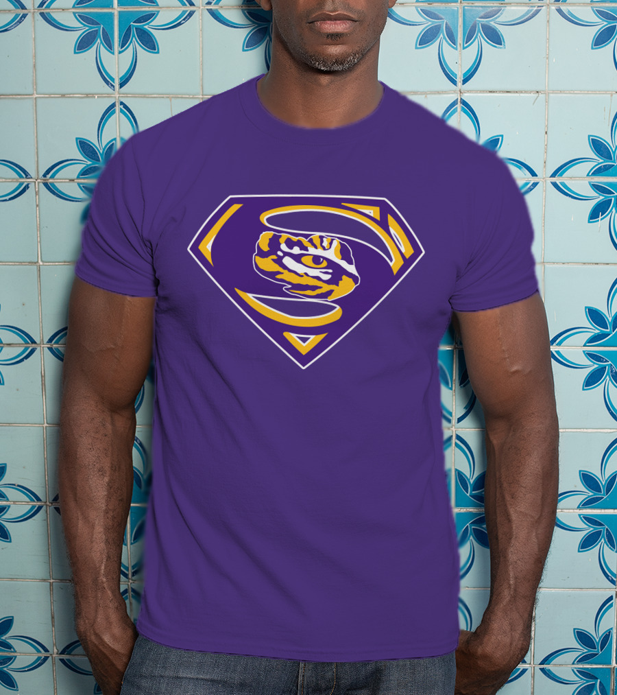 Superman LSU Tigers Logo Purple And Gold Tiger Eye T-Shirt