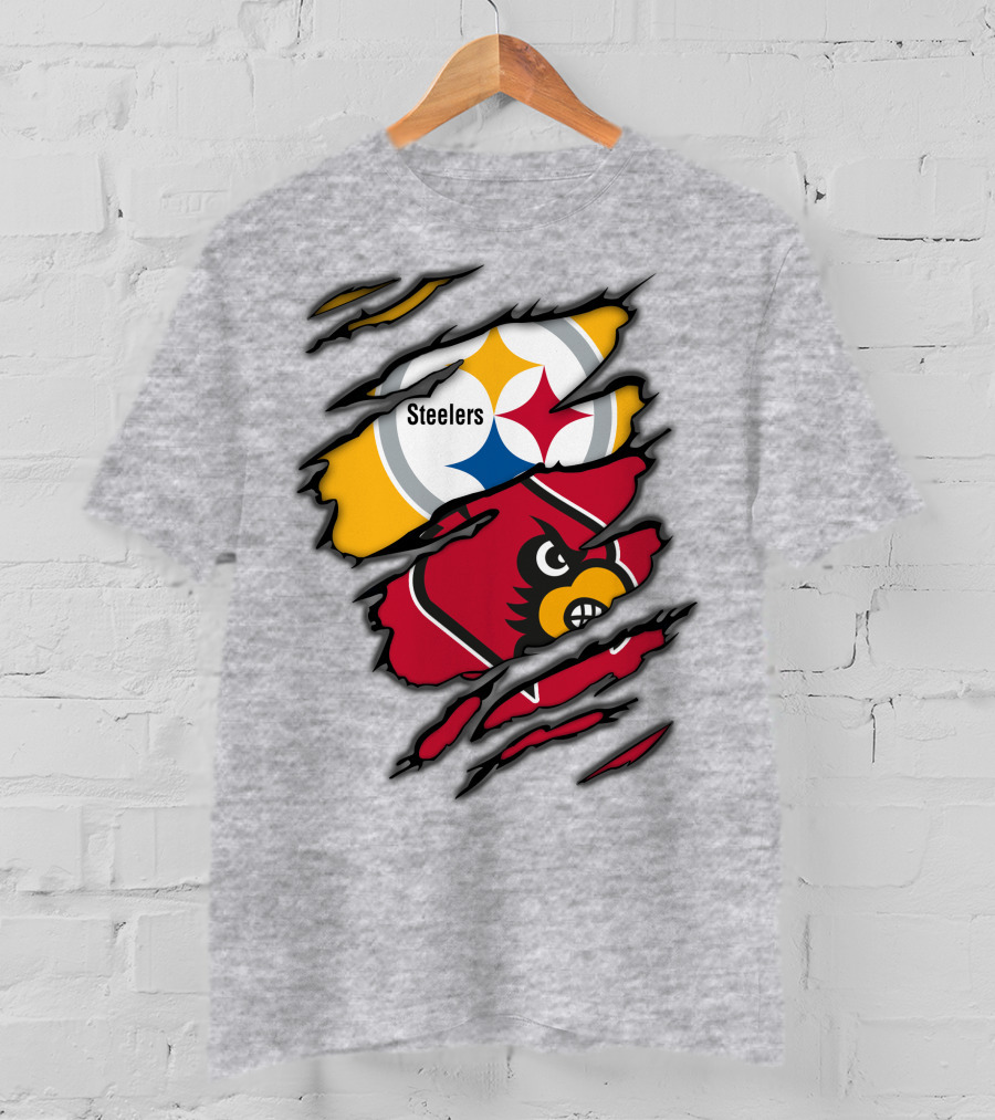 Steelers Cardinals Pittsburgh Louisville Torn Claw Marks Emblems T-Shirt