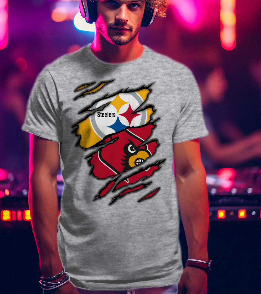 Steelers Cardinals Pittsburgh Louisville Torn Claw Marks Emblems T-Shirt