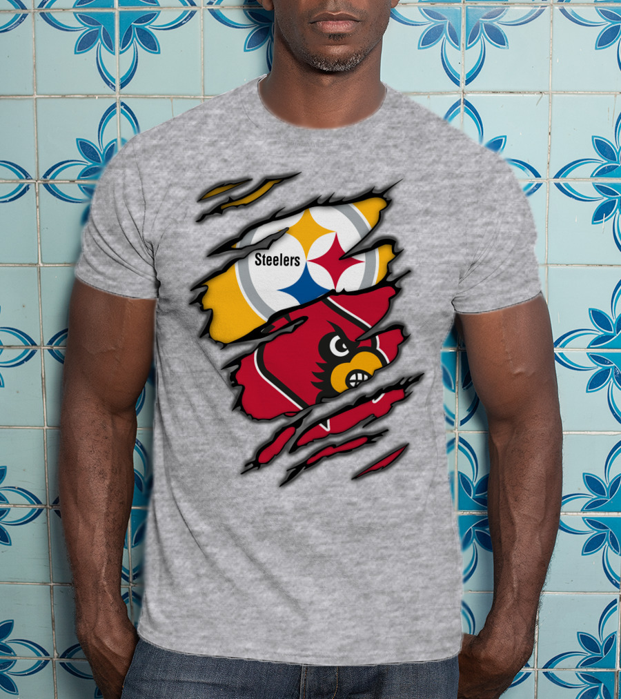 Steelers Cardinals Pittsburgh Louisville Torn Claw Marks Emblems T-Shirt