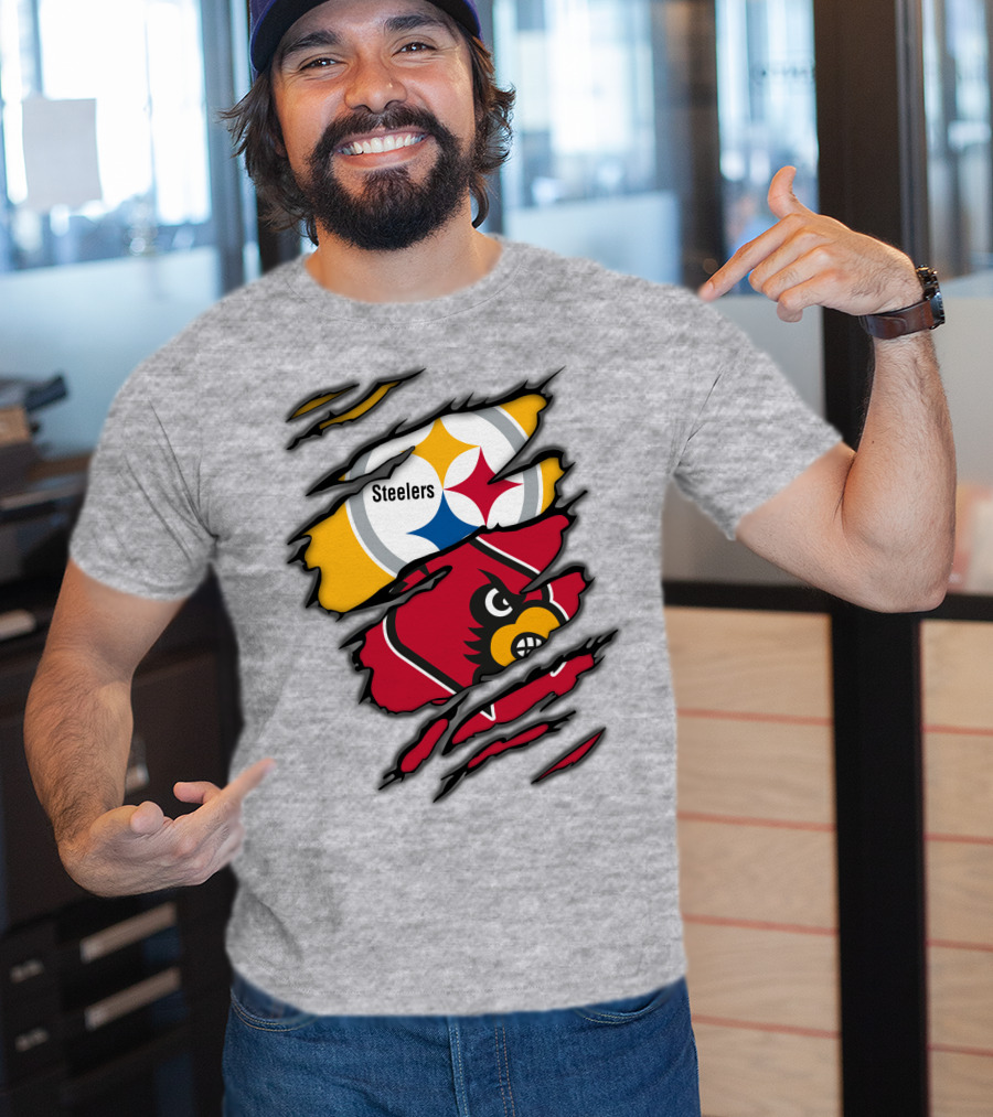 Steelers Cardinals Pittsburgh Louisville Torn Claw Marks Emblems T-Shirt