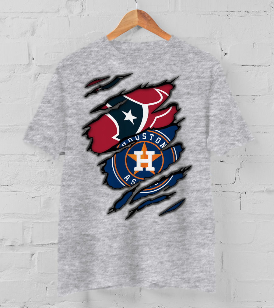 Houston Texans And Astros Logos Ripped T-Shirt