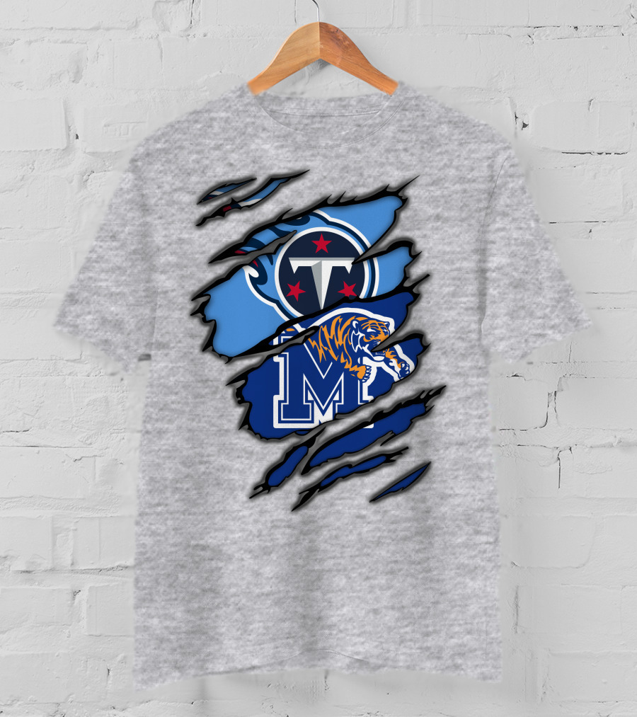 Tennessee Titans Memphis Tigers Claw Marks Logo Fusion T-Shirt