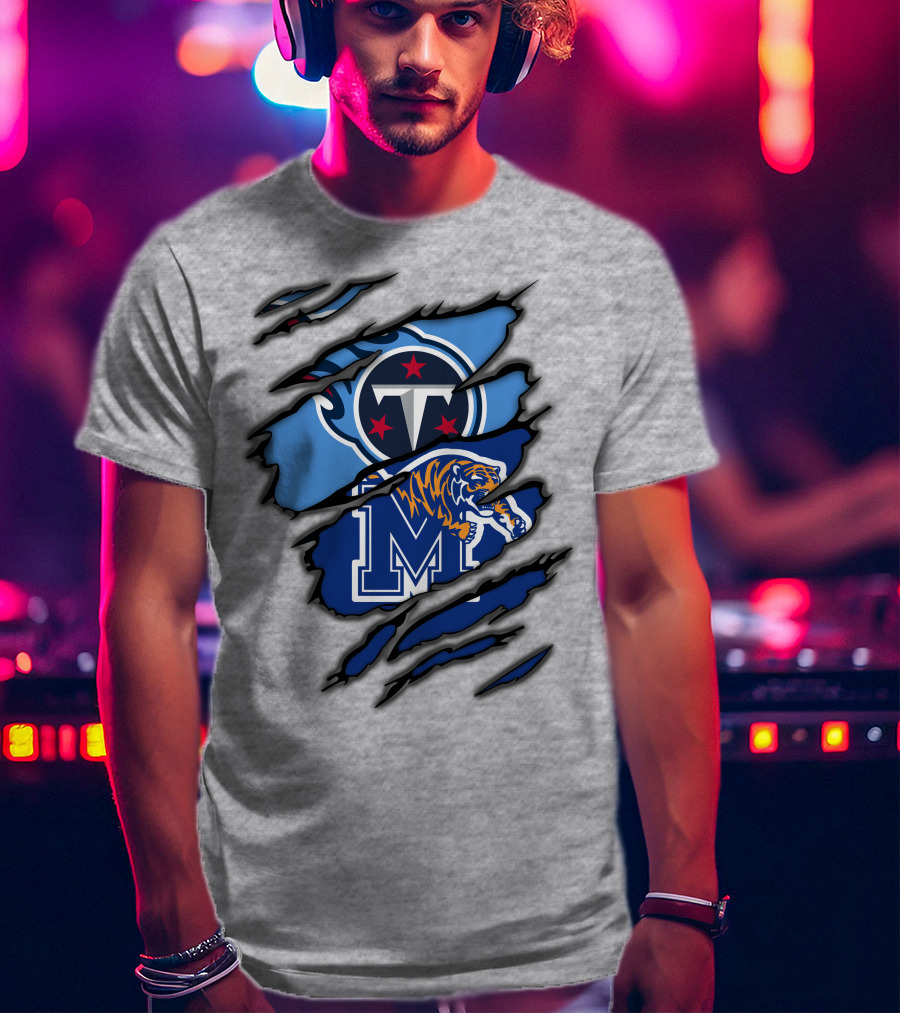 Tennessee Titans Memphis Tigers Claw Marks Logo Fusion T-Shirt