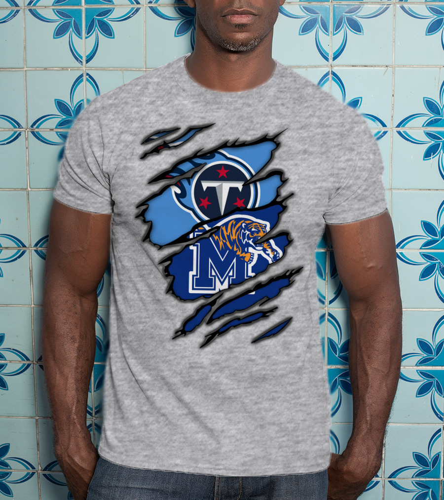 Tennessee Titans Memphis Tigers Claw Marks Logo Fusion T-Shirt