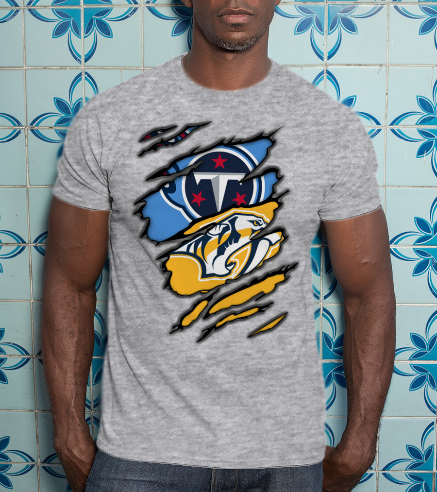 Tennessee Titans Nashville Predators Claw Logo Mashup T-Shirt