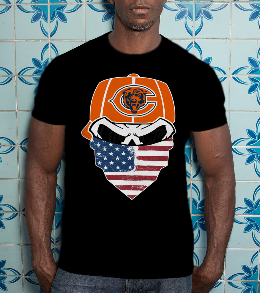 Chicago Bears American Flag Bandana Mask Fan Tribute T-Shirt