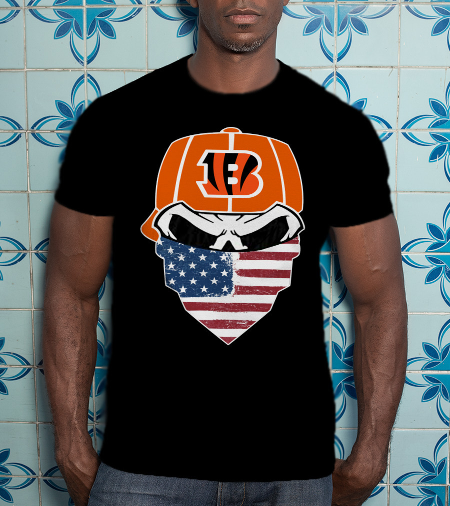 Bengals Skull American Flag Bandana T-Shirt