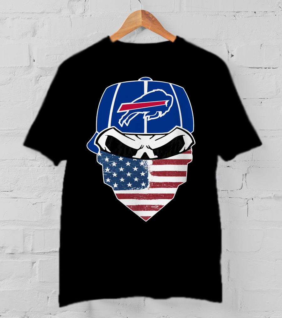 Bills Skull Buffalo Logo American Flag Bandana T-Shirt