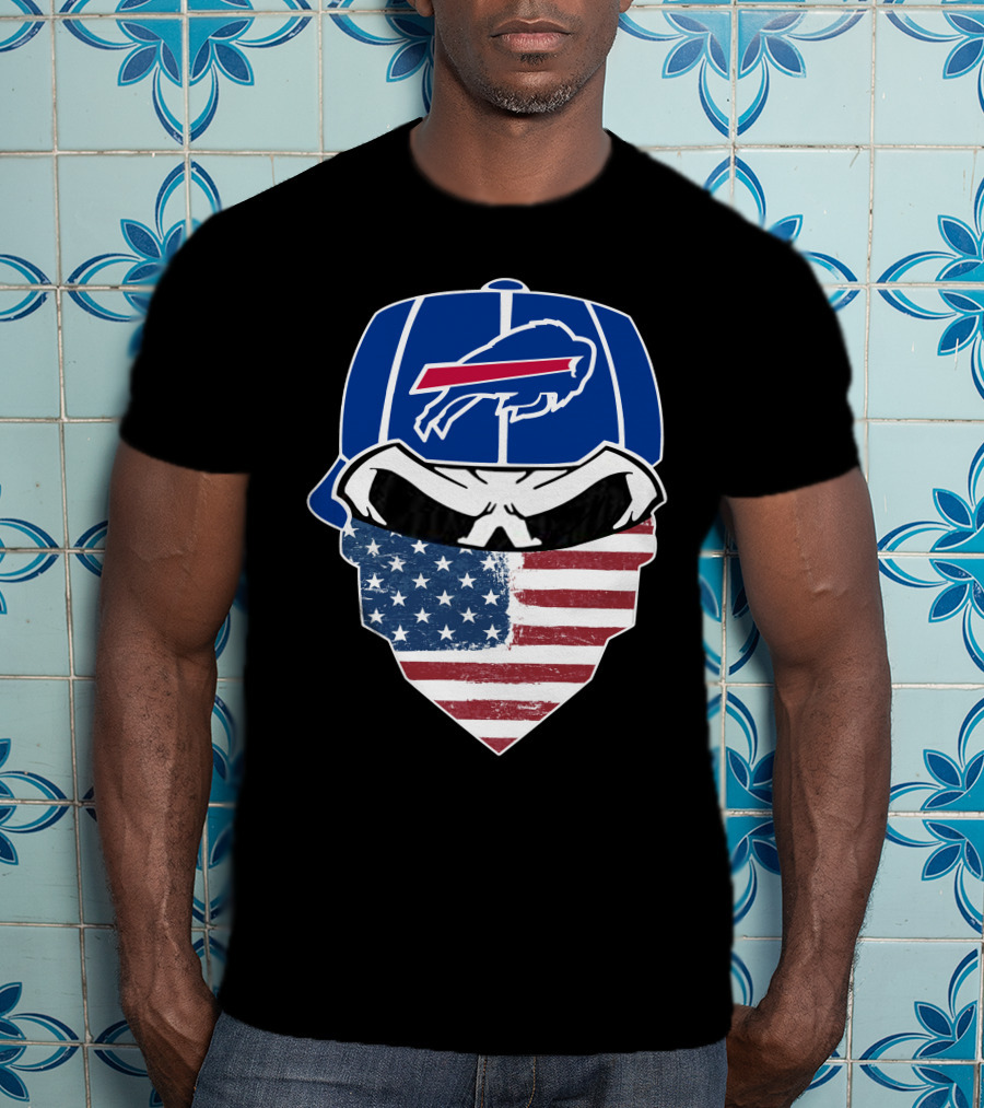 Bills Skull Buffalo Logo American Flag Bandana T-Shirt