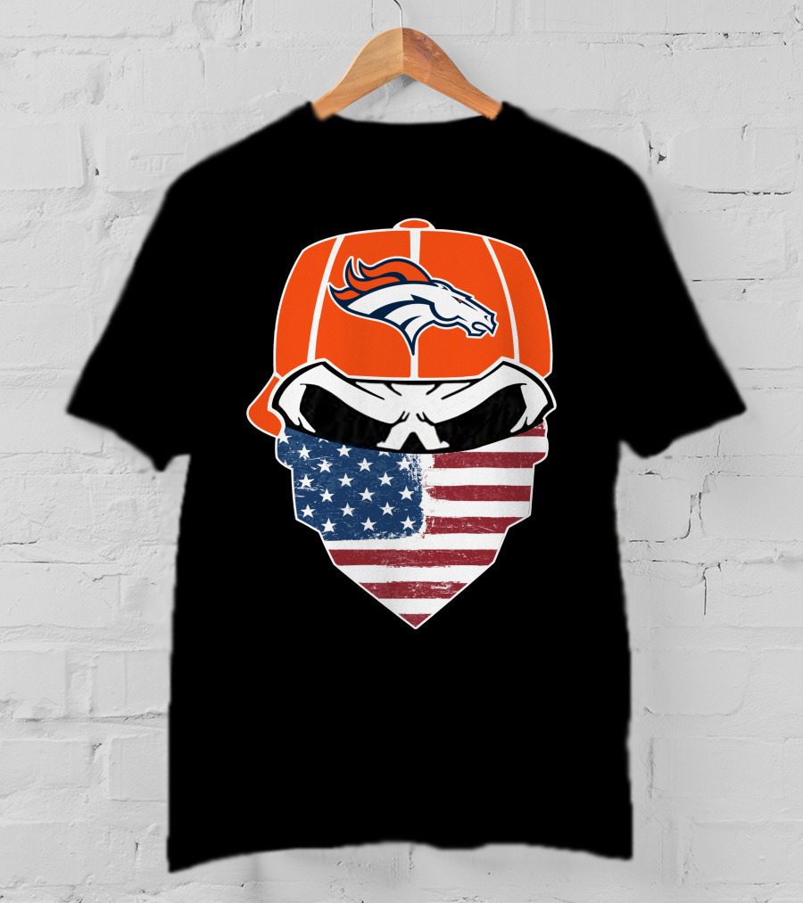 Broncos Skull With American Flag Bandana T-Shirt