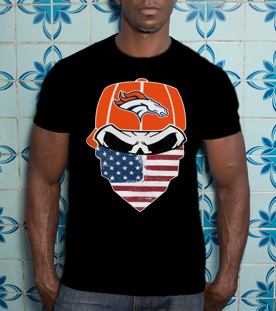Broncos Skull With American Flag Bandana T-Shirt