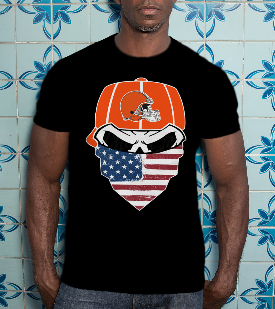 Cleveland Browns Skull American Flag Bandana T-Shirt