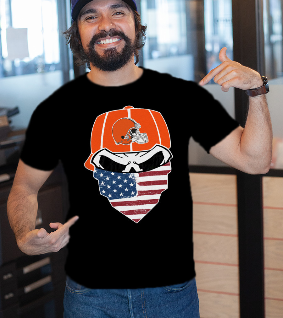 Cleveland Browns Skull American Flag Bandana T-Shirt