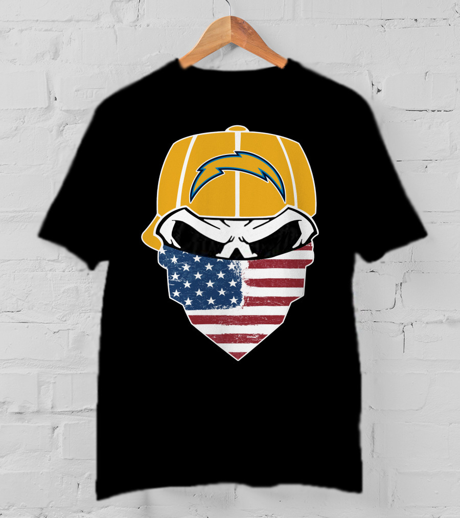 Los Angeles Chargers Skull American Flag Bandana T-Shirt