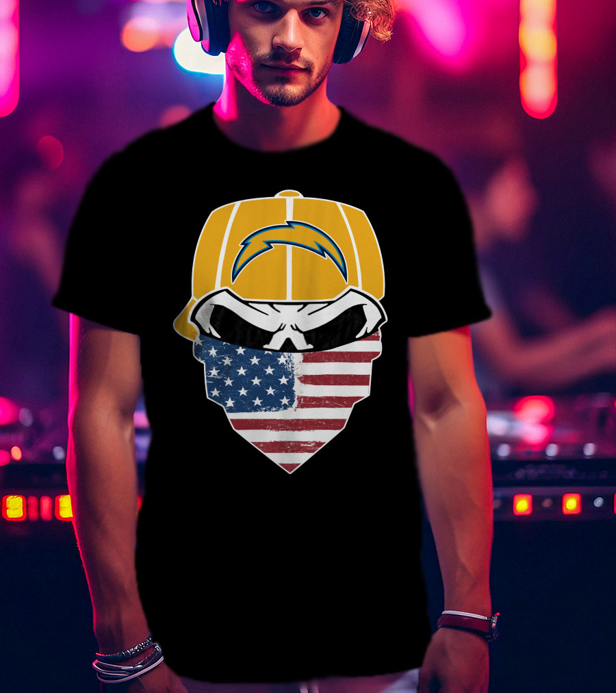 Los Angeles Chargers Skull American Flag Bandana T-Shirt