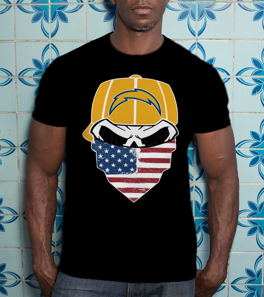 Los Angeles Chargers Skull American Flag Bandana T-Shirt