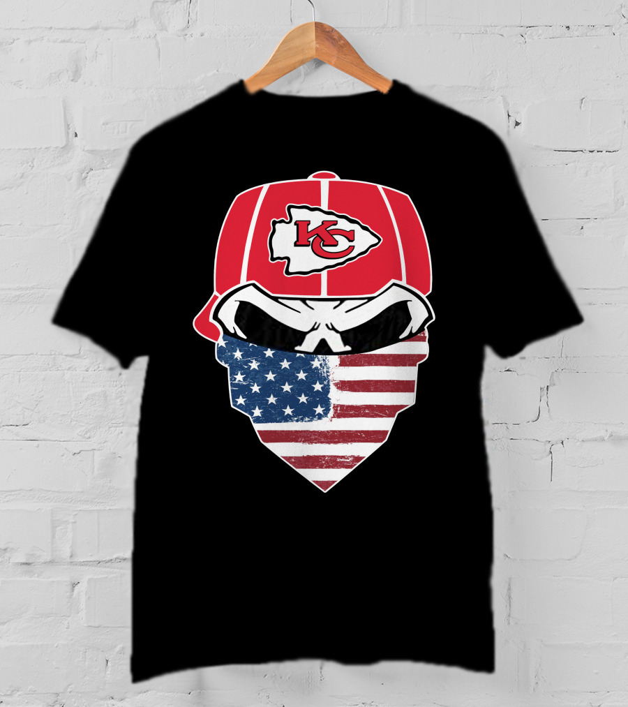 Kansas City Chiefs American Flag Bandana Skull T-Shirt
