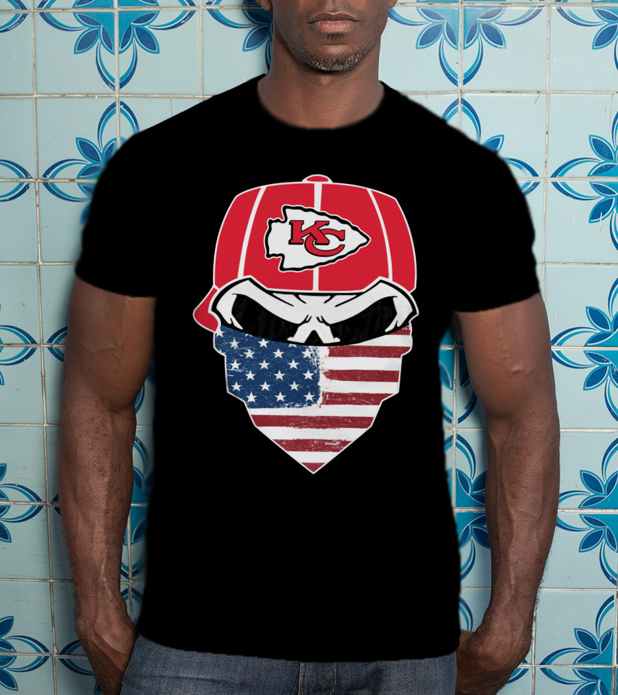 Kansas City Chiefs American Flag Bandana Skull T-Shirt