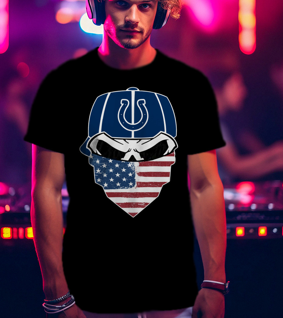 Indianapolis Colts Skull American Flag Bandana T-Shirt