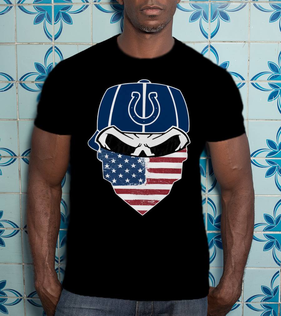 Indianapolis Colts Skull American Flag Bandana T-Shirt