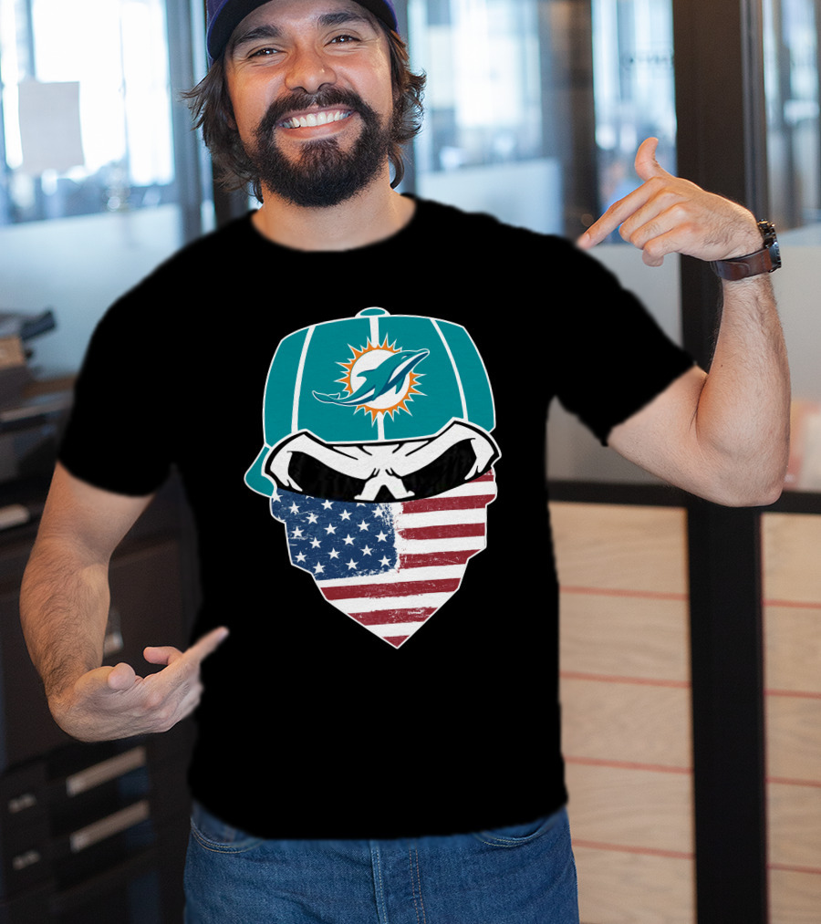 Miami Dolphins Skull American Flag Bandana T-Shirt