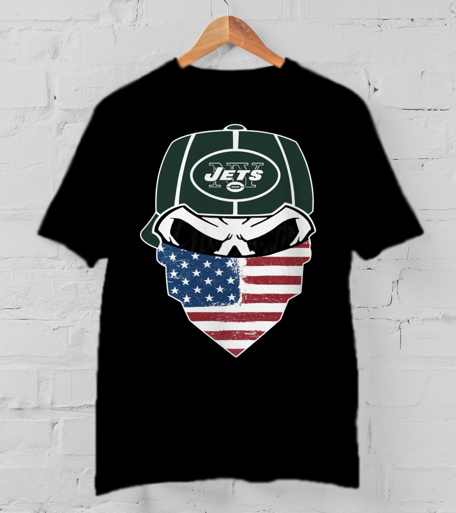 NY Jets Skull With American Flag Bandana T-Shirt