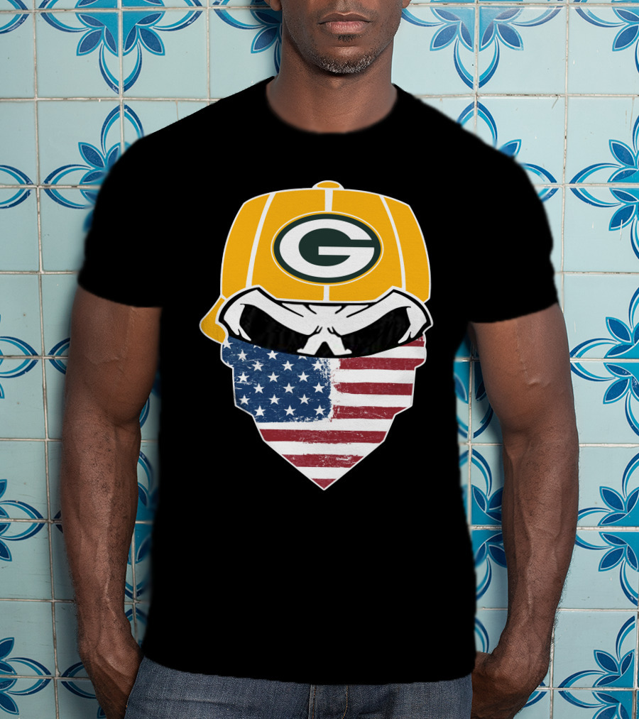 Packers Skull USA Flag Bandana Green Bay Packers Helmet T-Shirt