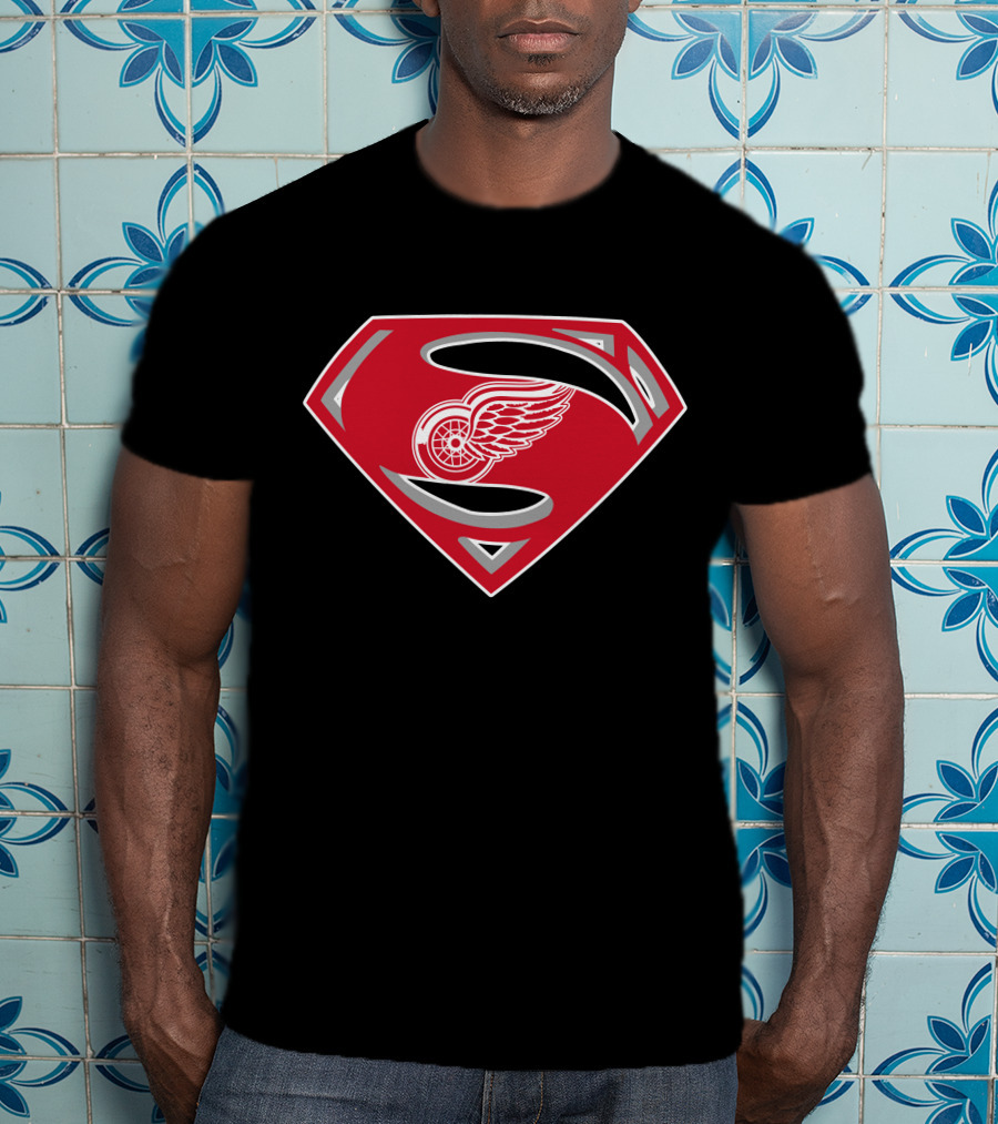 Superman Detroit Red Wings Logo Emblem T-Shirt