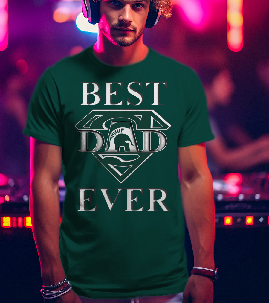 Michigan State Spartans Best Dad Ever Spartan Logo Superhero Badge T-Shirt