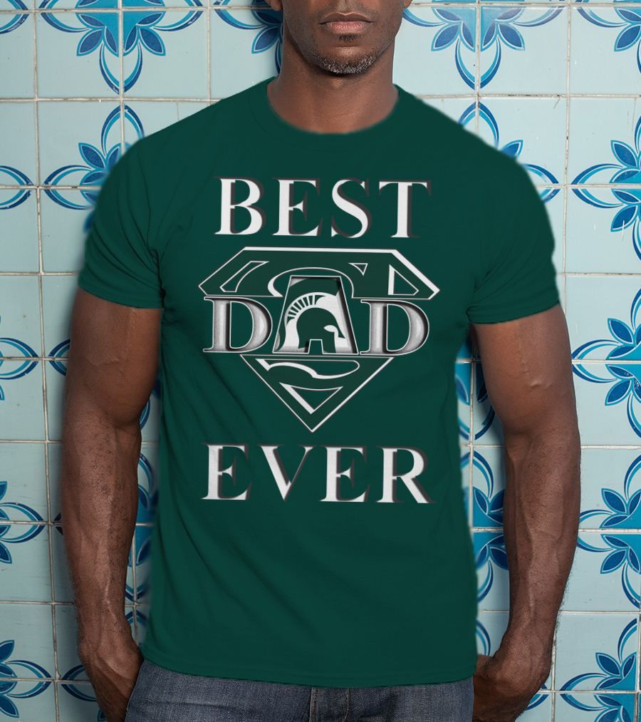 Michigan State Spartans Best Dad Ever Spartan Logo Superhero Badge T-Shirt