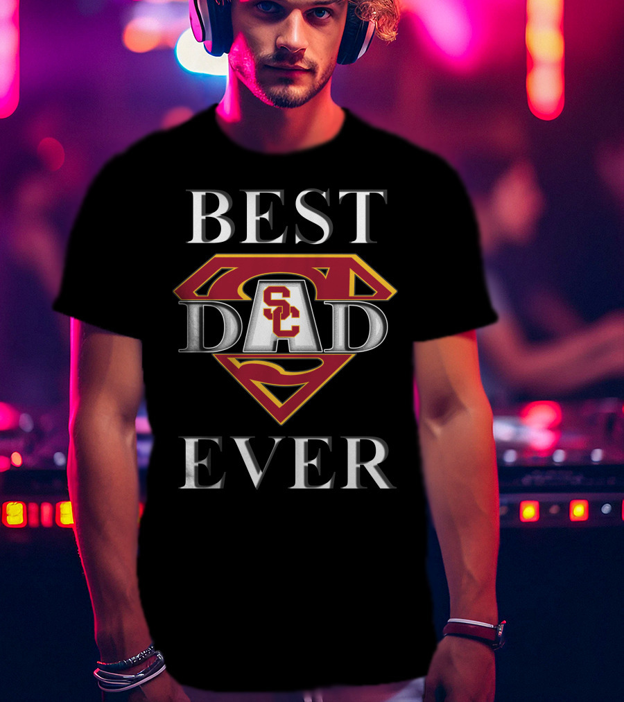 BEST DAD EVER USC Trojans Superhero Shield T-Shirt