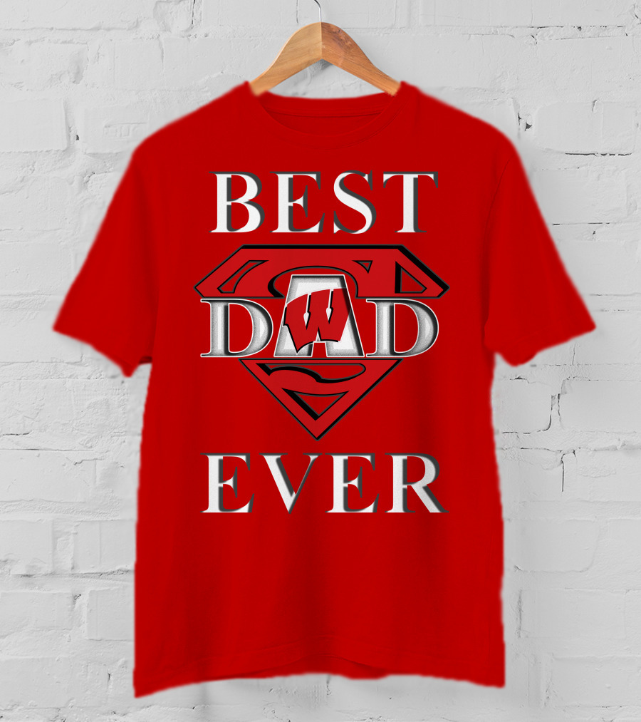 Best Dad Ever Wisconsin Badgers Super Dad Shield T-Shirt