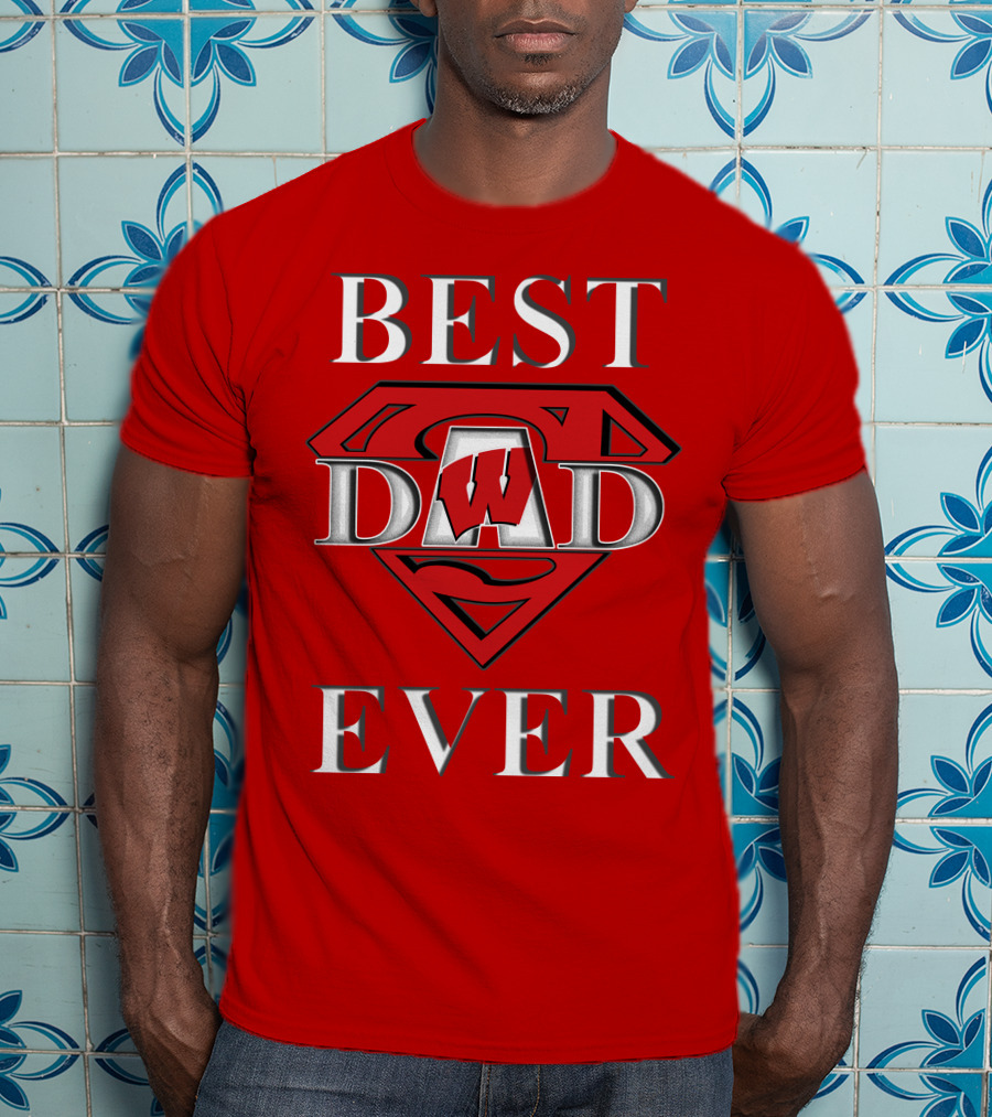 Best Dad Ever Wisconsin Badgers Super Dad Shield T-Shirt