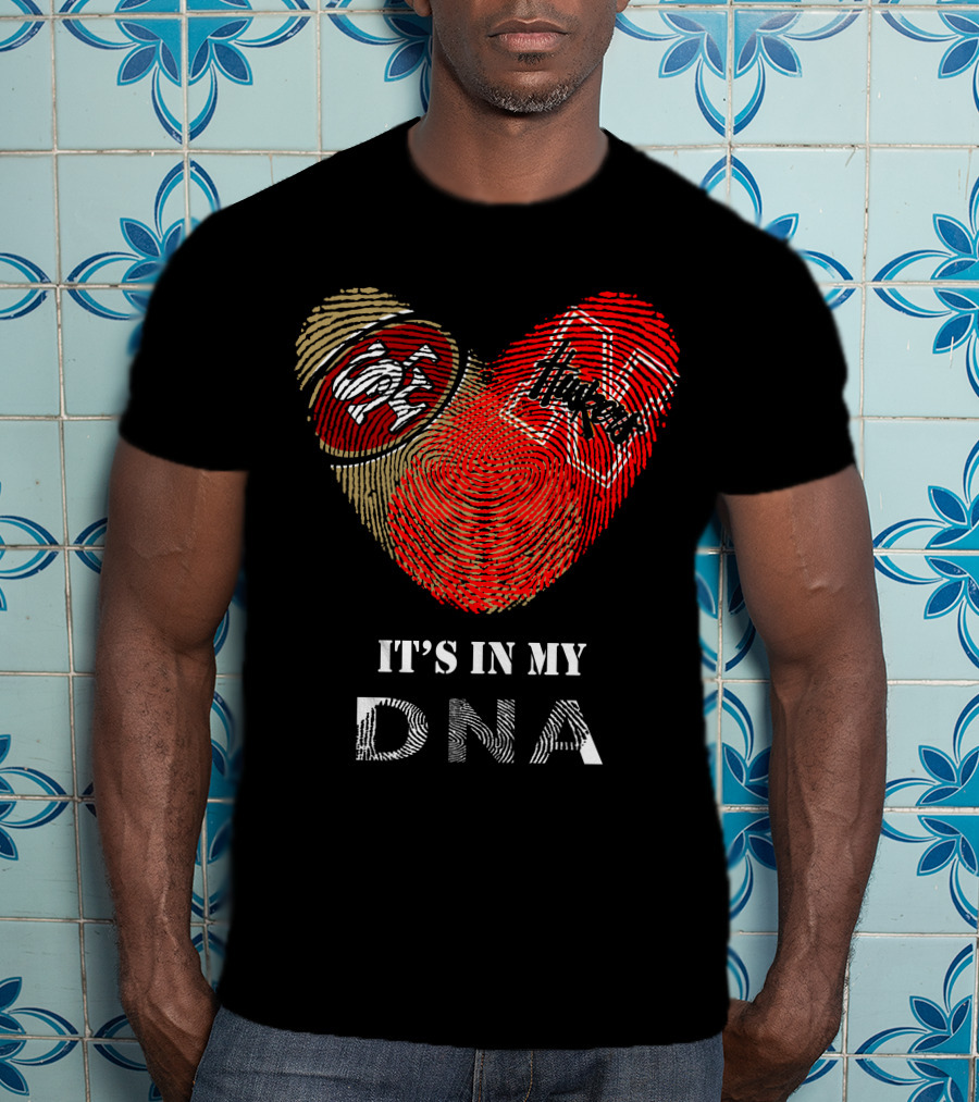 49ers And Nebraska Cornhuskers It's In My Dna Heart-Shaped Fingerprint T-Shirt