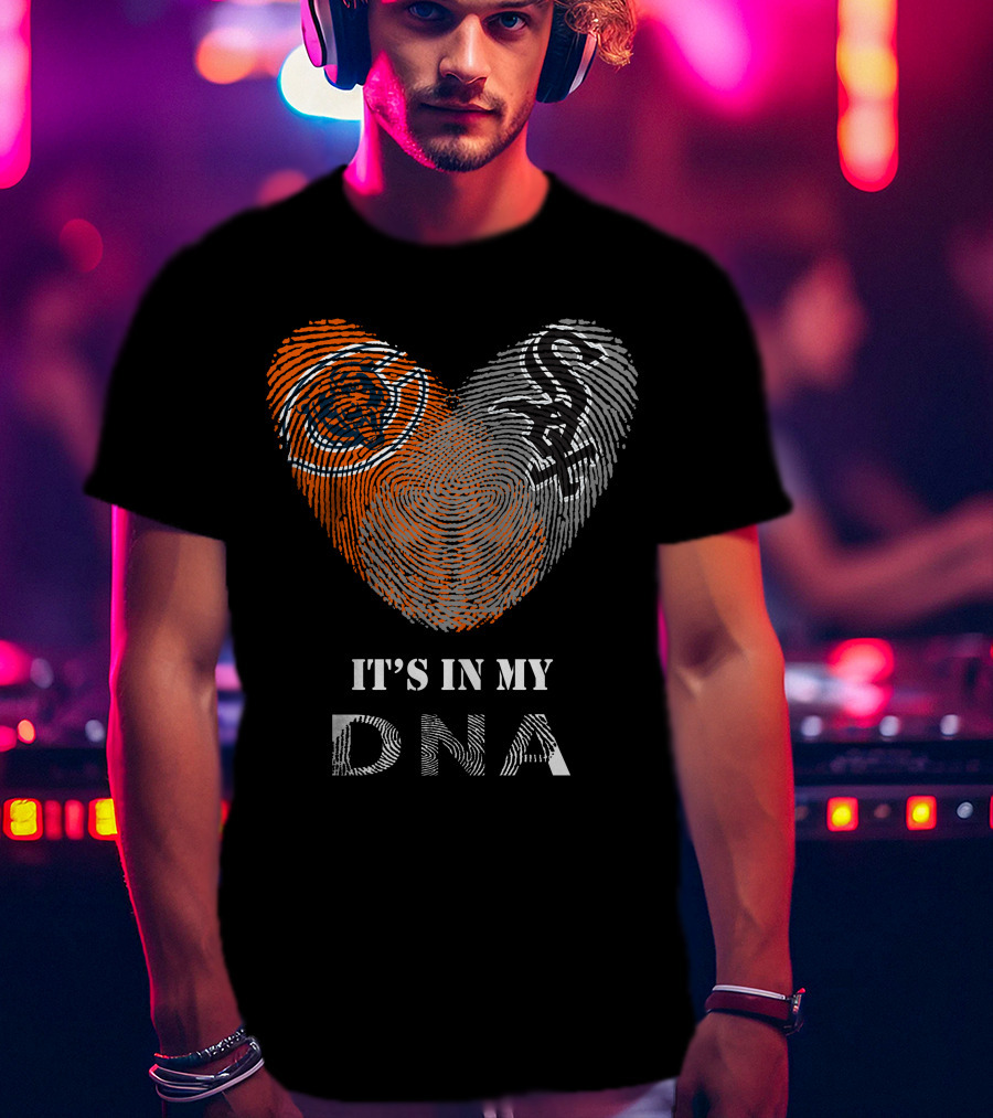 Chicago Bears White Sox It's In My DNA Fingerprint Heart T-Shirt