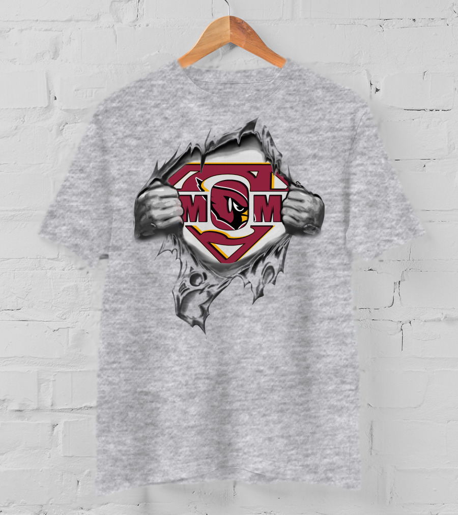Cardinals Super Mom Hero Logo Peeking Through Hands T-Shirt