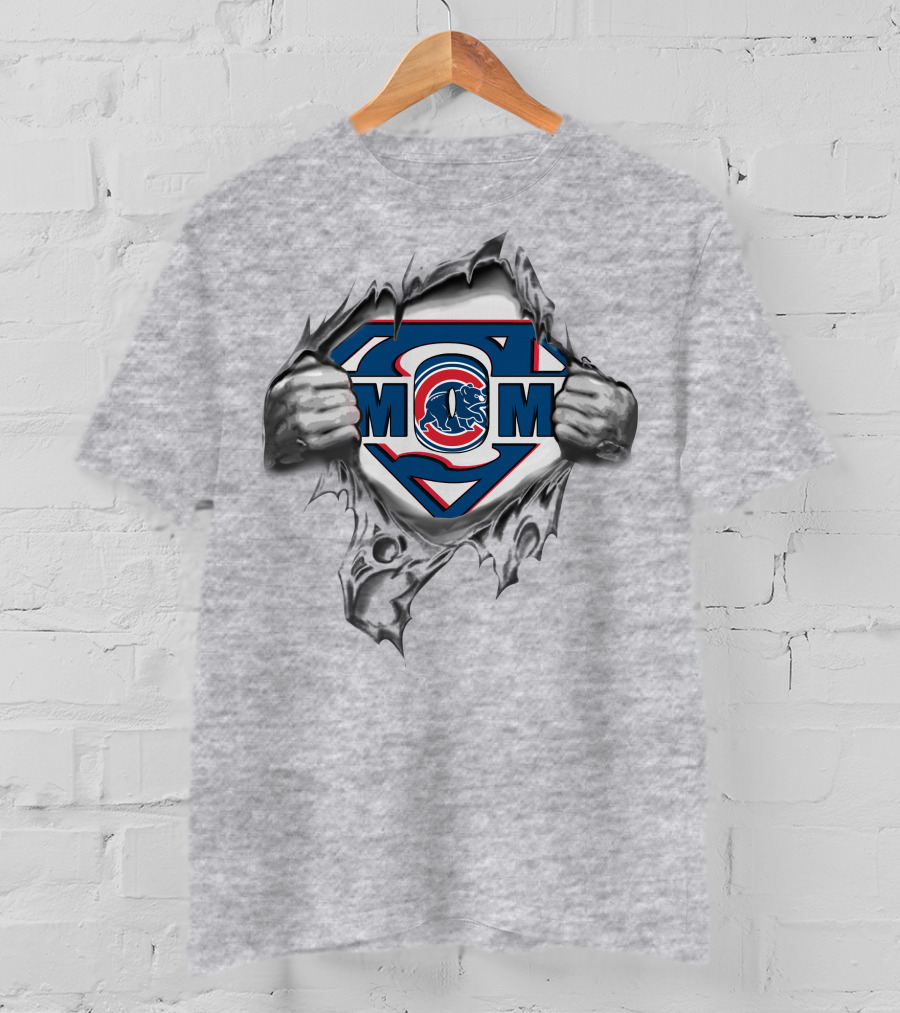 Chicago Cubs Superman Mom Logo Tear Reveal T-Shirt