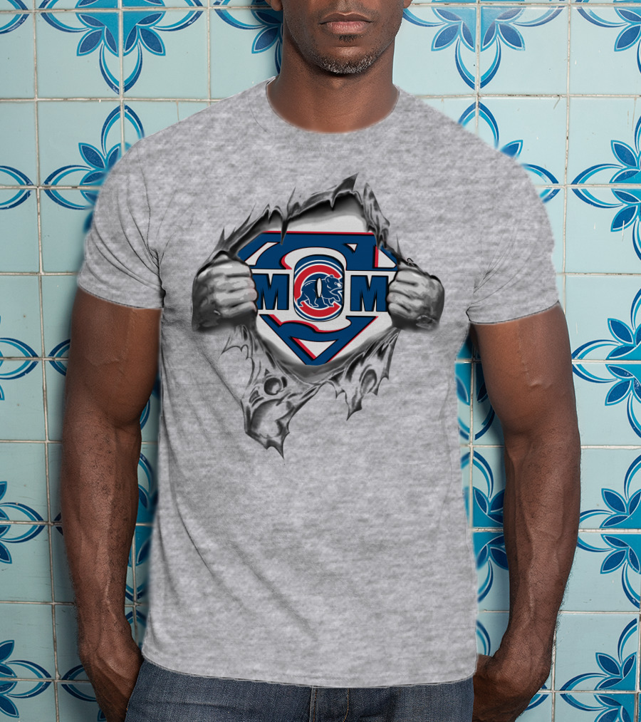 Chicago Cubs Superman Mom Logo Tear Reveal T-Shirt