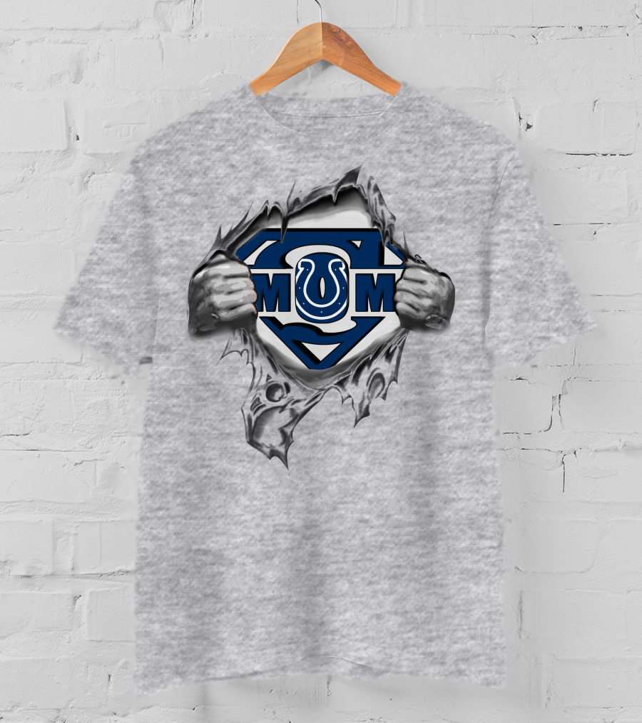 Colts Super Mom Emblem Showing Superpower Strength Theme Ripped T-Shirt