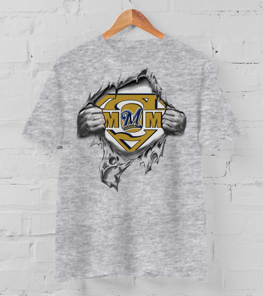 Milwaukee Brewers Super Logo With M Emblem And Ripped Flesh T-Shirt