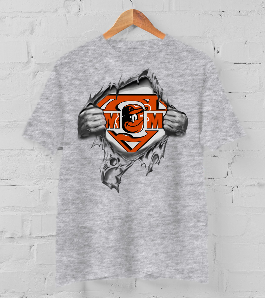 Orioles Superman Style Logo With Bird Emblem Pulled Apart By Hands T-Shirt