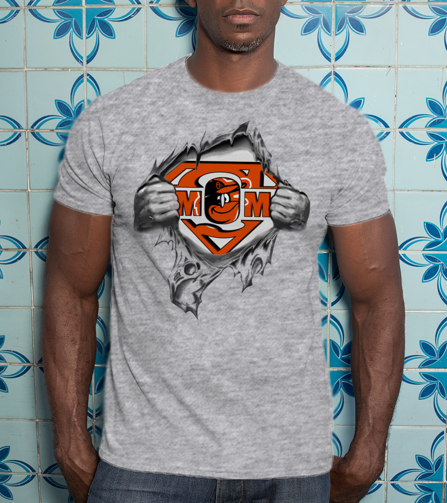 Orioles Superman Style Logo With Bird Emblem Pulled Apart By Hands T-Shirt