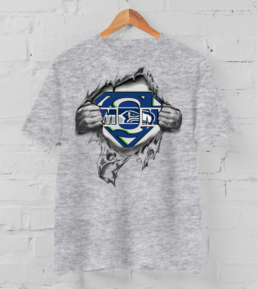 Seahawks Super Mom Logo With Superman Style Crest T-Shirt