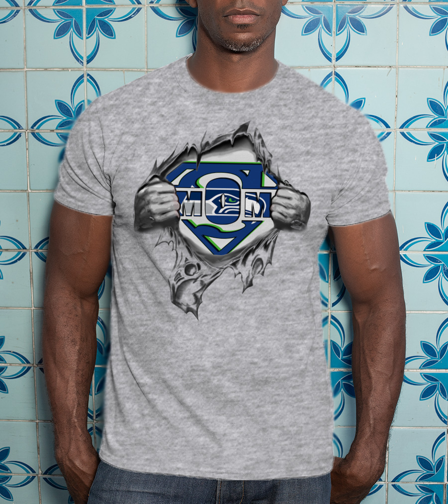 Seahawks Super Mom Logo With Superman Style Crest T-Shirt