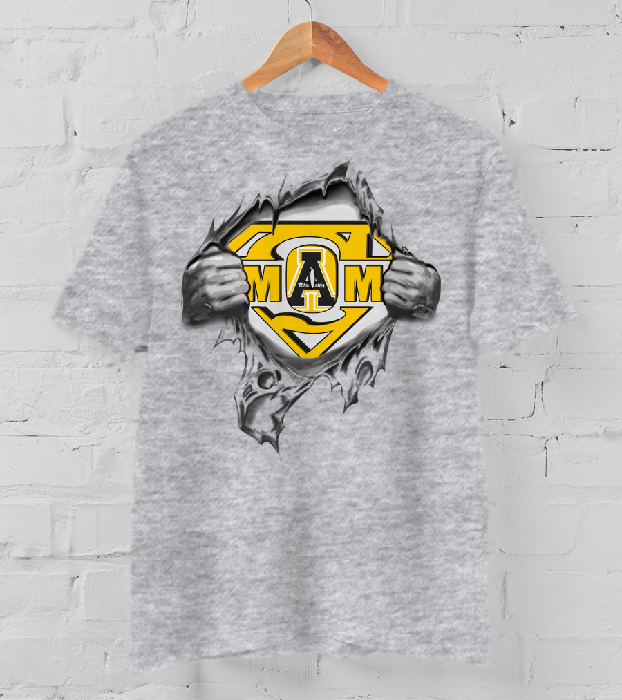 Appalachian State Mom Superhero Logo Torn Fabric T-Shirt