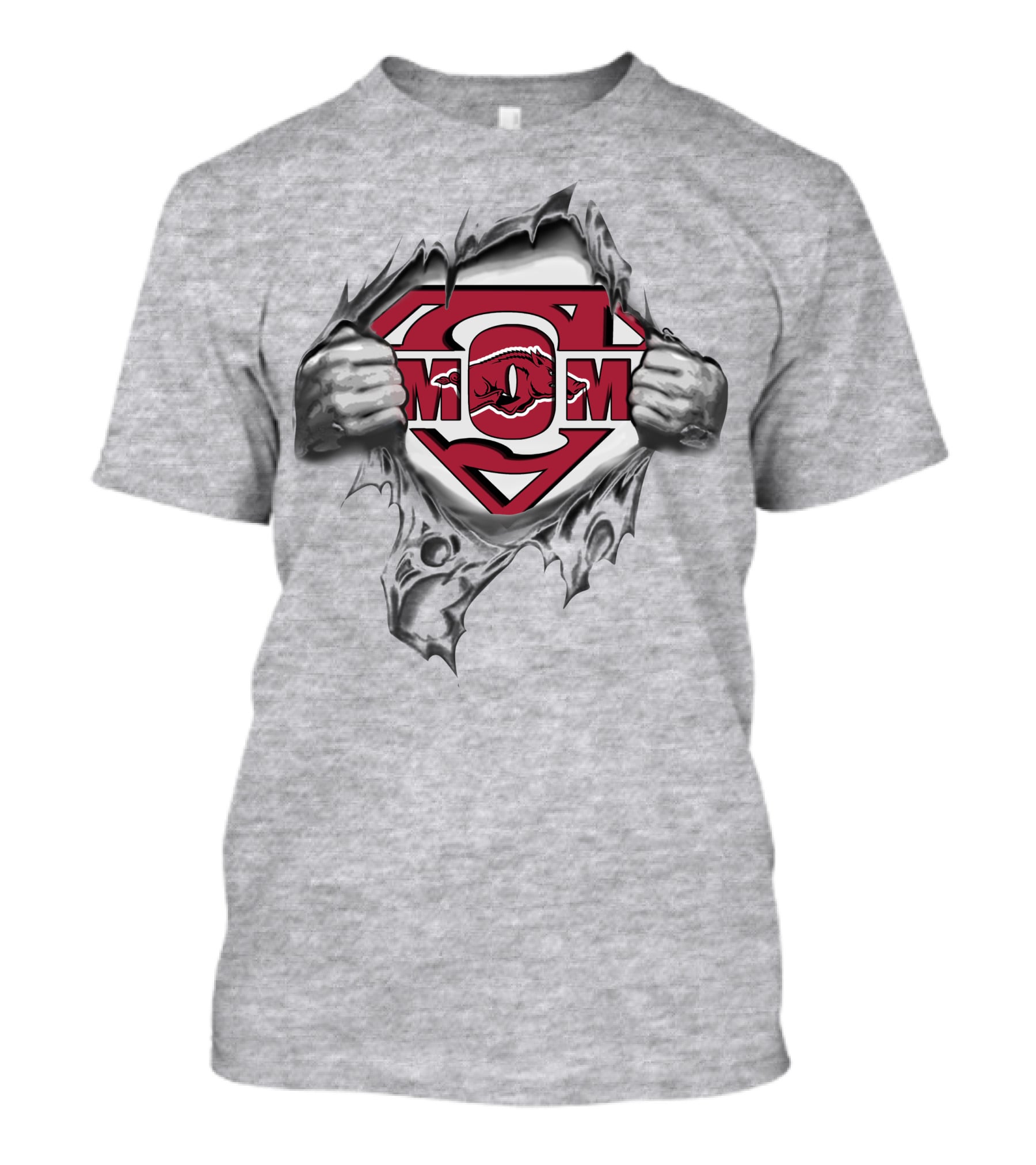 Arkansas Razorbacks Super Mom Logo Rip T-Shirt