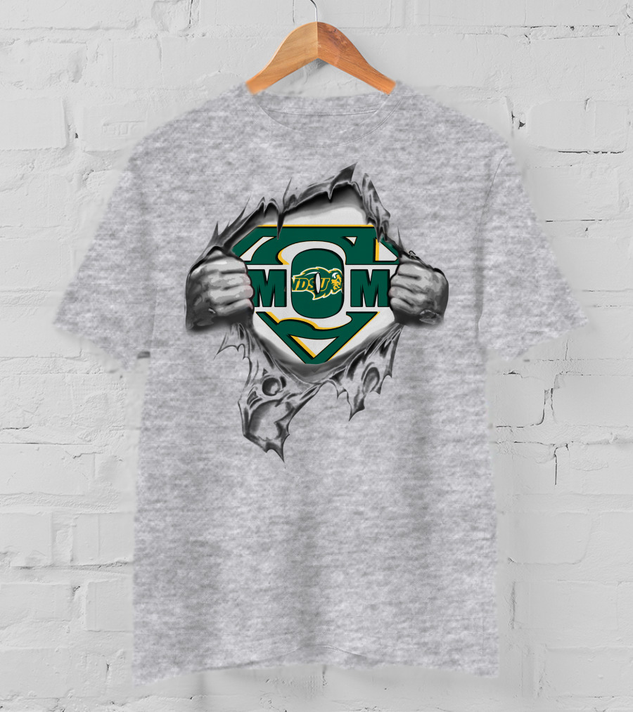 North Dakota State Bison Super Mom Logo With Green Yellow Symbol And Hands T-Shirt