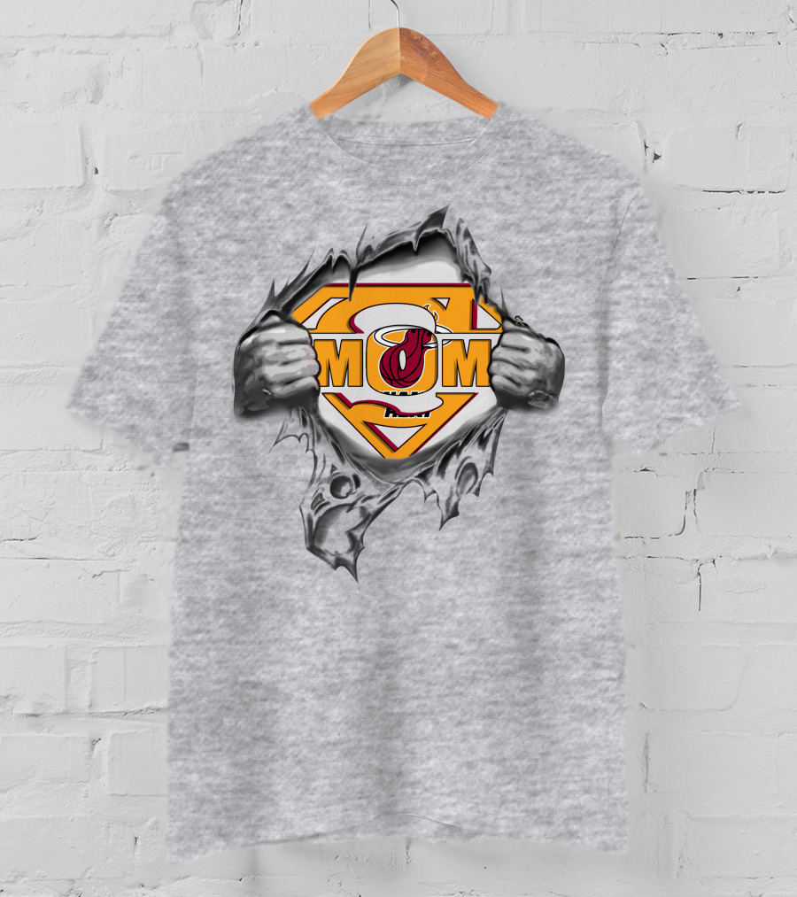 Miami Heat Super Mom Comic Logo Inside Ripped Chest T-Shirt
