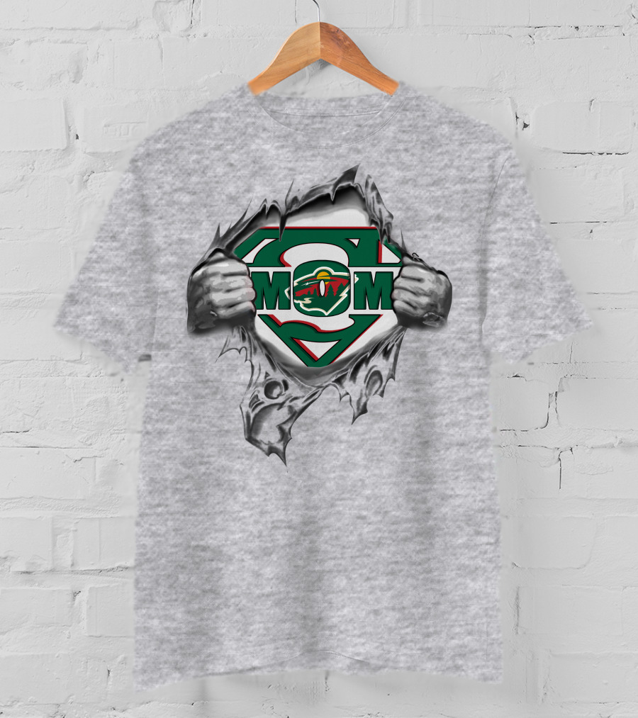 Minnesota Wild Super Mom Logo Ripped Chest T-Shirt